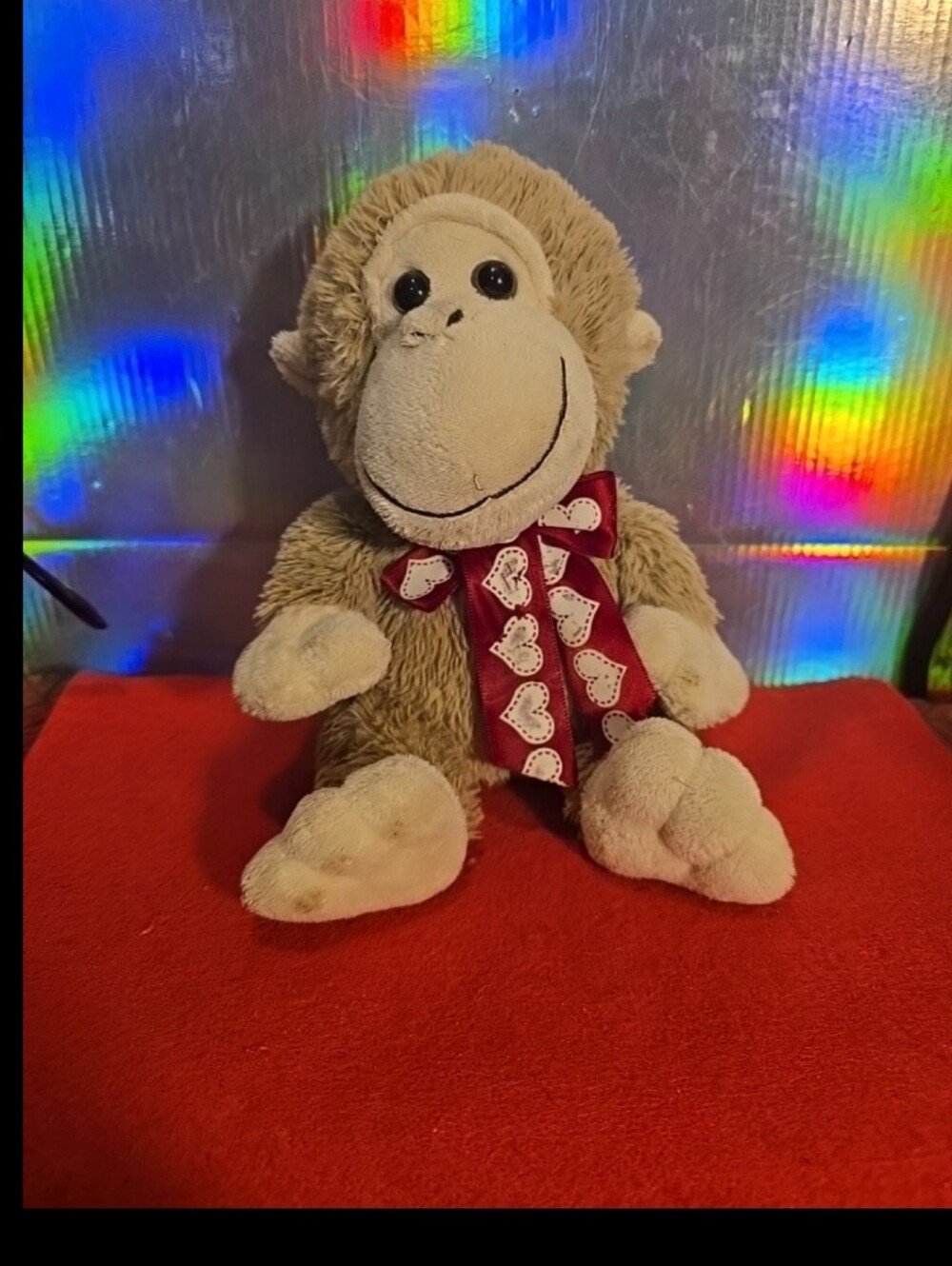 090326 Cute brown stuffed monkey with red heart bow box 22dd